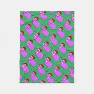 Xmas Hippo Green Fleece Blanket