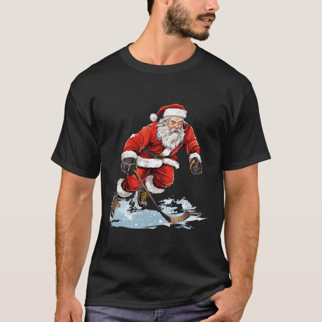 Xmas Holiday Fun Santa Playing Ice Hockey Christma T-Shirt (Vorderseite)