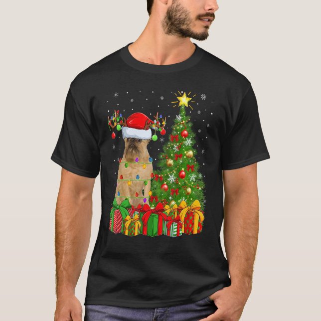 Xmas Holiday Light Santa Brussels Griffon Dog Chri T-Shirt (Vorderseite)