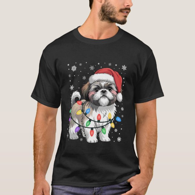 Xmas Holiday Light Santa Funny Shih Tzu Dog Christ T-Shirt (Vorderseite)