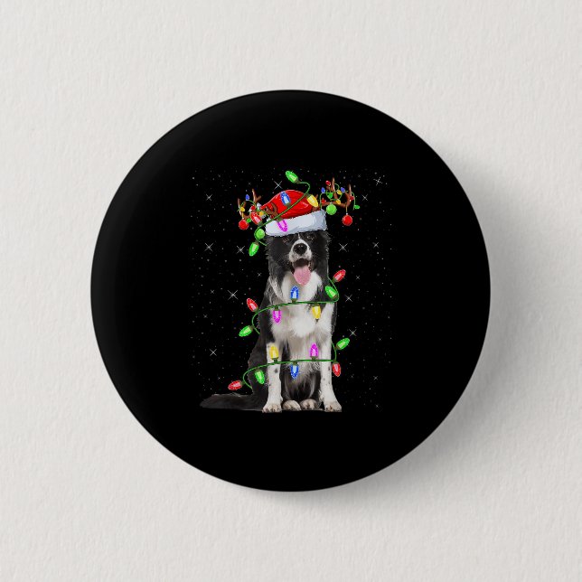 Xmas Holiday Lighting Santa Border Collie Dog Chri Button (Vorderseite)