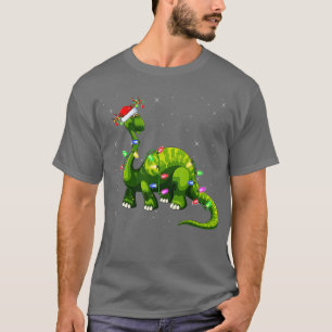 Xmas Holiday Lighting Santa Brontosaurus Dinosauri T-Shirt