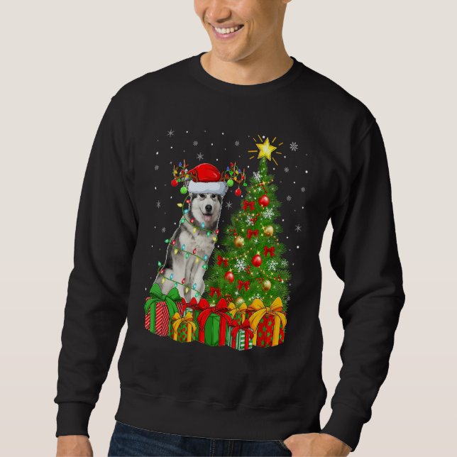 Xmas Holiday Lights Santa Alaskan Malamute Dog Chr Sweatshirt (Vorderseite)