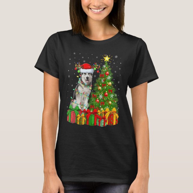 Xmas Holiday Lights Santa Alaskan Malamute Dog Chr T-Shirt (Vorderseite)