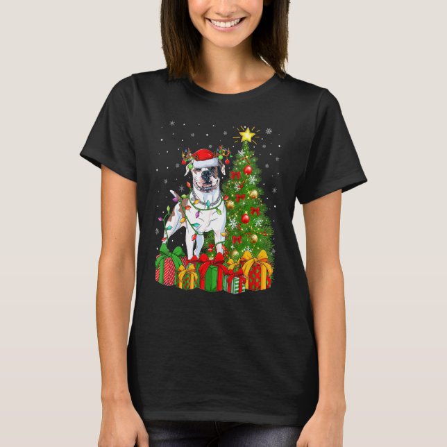Xmas Holiday Lights Santa American Bulldog Christm T-Shirt (Vorderseite)