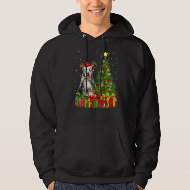Xmas Holiday Lights Santa Bearded Collie Dog Chris Hoodie (Vorderseite)