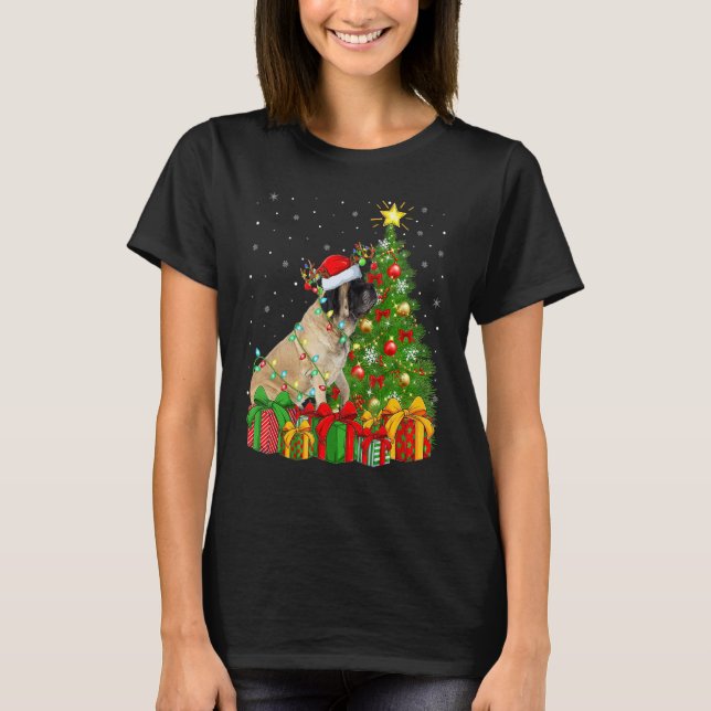 Xmas Holiday Lights Santa English Mastiff Dog Chri T-Shirt (Vorderseite)