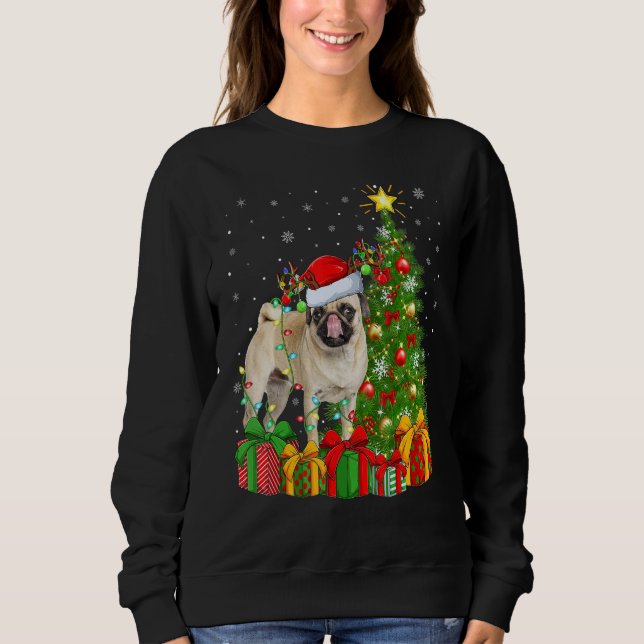 Xmas Holiday Lights Santa Pug Dog Christmas Tree Sweatshirt (Vorderseite)