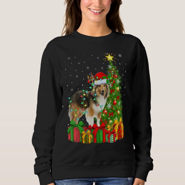 Xmas Holiday Lights Santa Sheltie Dog Christmas Tr Sweatshirt (Vorderseite)