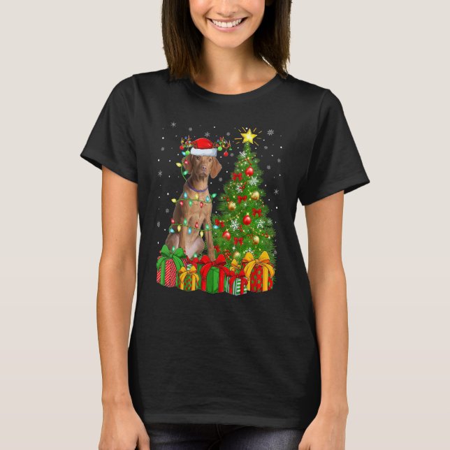 Xmas Holiday Lights Santa Vizsla Dog Christmas Tre T-Shirt (Vorderseite)