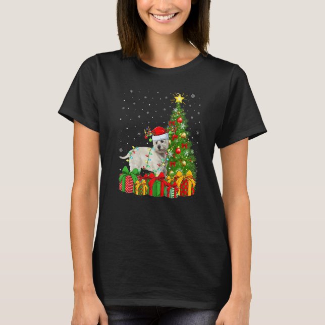 Xmas Holiday Lights Santa Westie Dog Christmas Tre T-Shirt (Vorderseite)