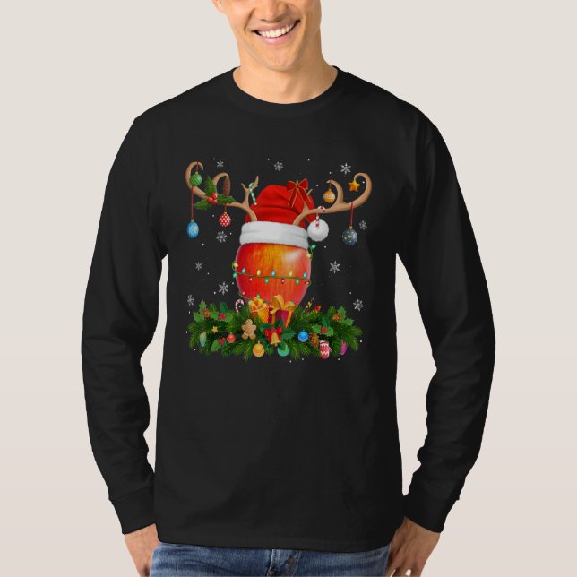 Xmas Holiday Reindeer Hat Santa Apple Fruit Christ T-Shirt (Vorderseite)