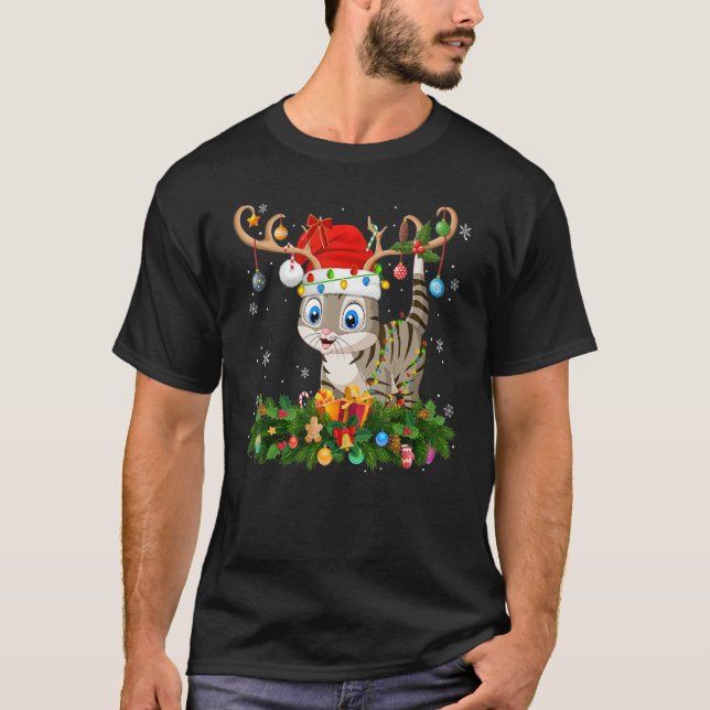 Xmas Holiday Reindeer Hat Santa Bengal Cat Christm T-Shirt (Vorderseite)