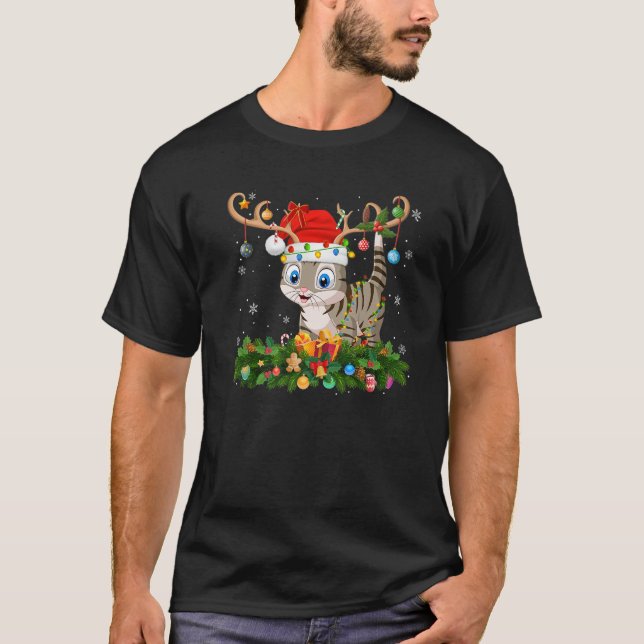 Xmas Holiday Reindeer Hat Santa Bengal Cat Christm T-Shirt (Vorderseite)