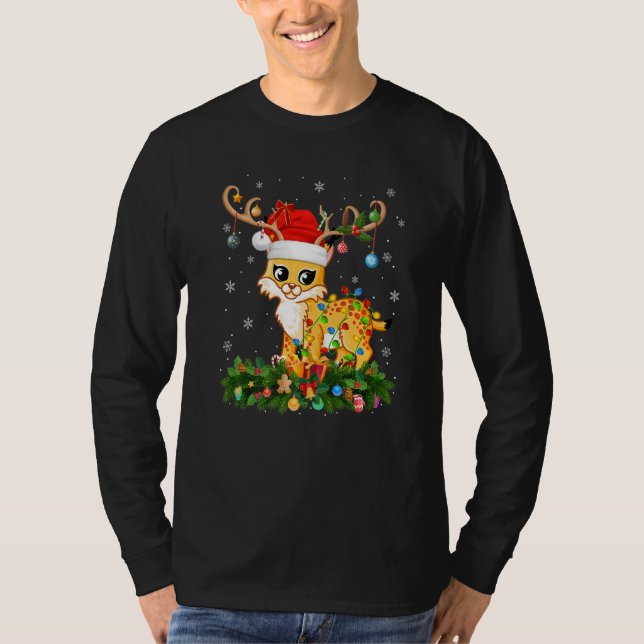 Xmas Holiday Reindeer Hat Santa Bobcat Christmas   T-Shirt (Vorderseite)