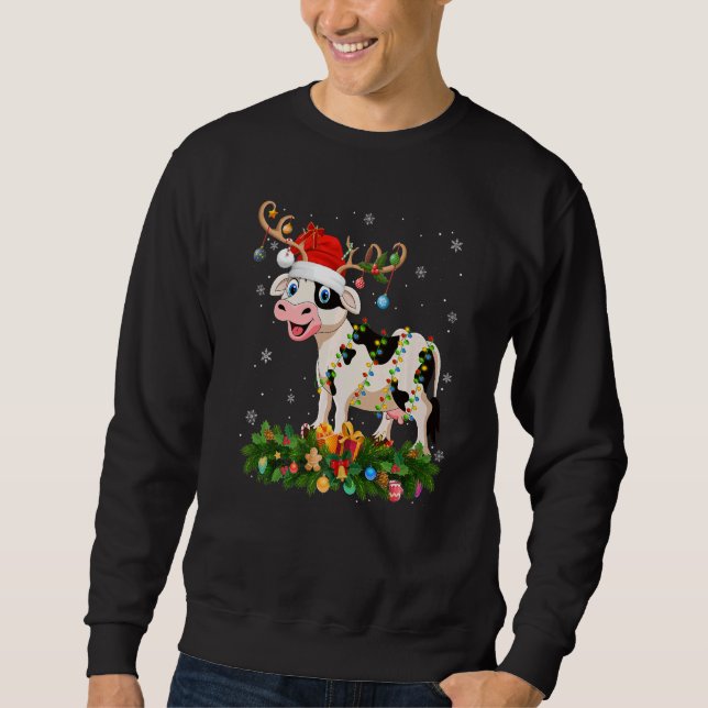 Xmas Holiday Reindeer Hat Santa Cattle Christmas   Sweatshirt (Vorderseite)