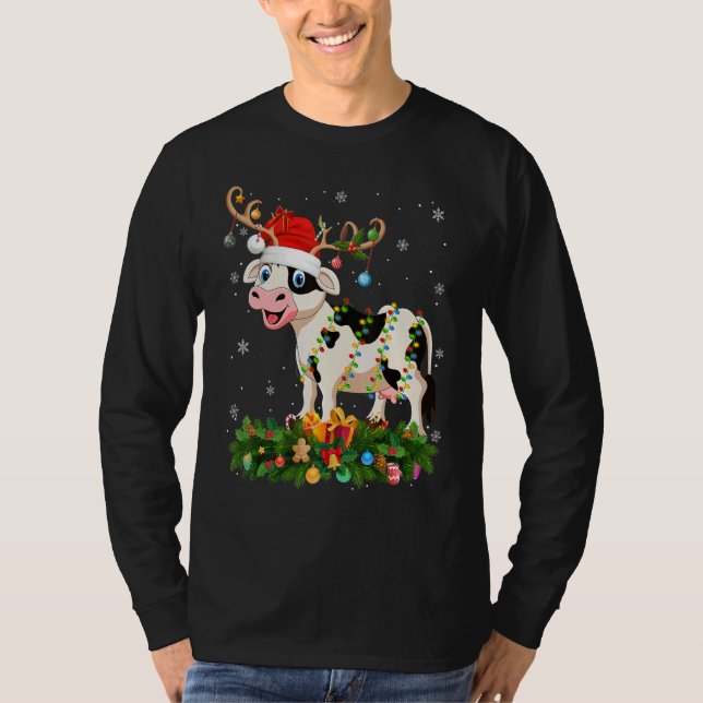 Xmas Holiday Reindeer Hat Santa Cattle Christmas T-Shirt (Vorderseite)