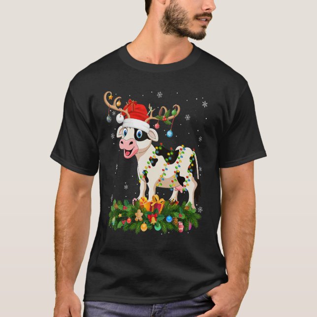 Xmas Holiday Reindeer Hat Santa Cattle Christmas T-Shirt (Vorderseite)