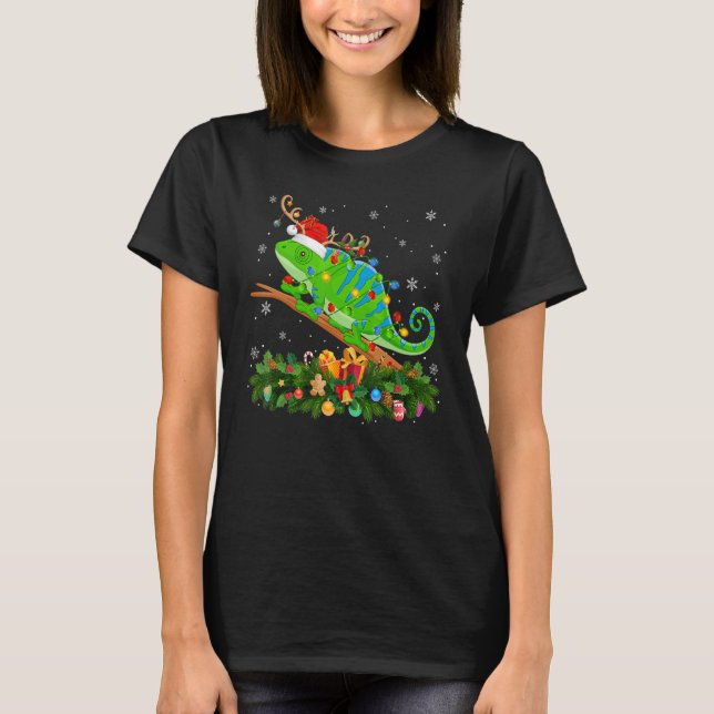 Xmas Holiday Reindeer Hat Santa Chameleon Christma T-Shirt (Vorderseite)