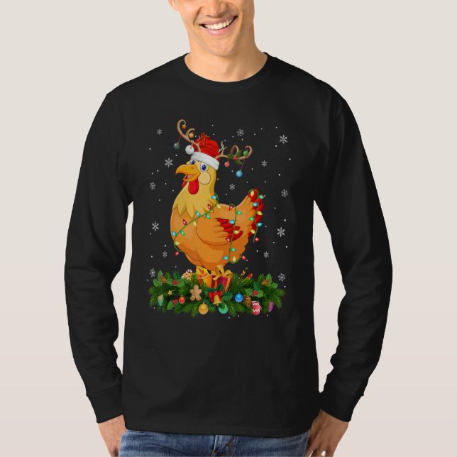 Xmas Holiday Reindeer Hat Santa Chicken Bird Chris T-Shirt (Vorderseite)