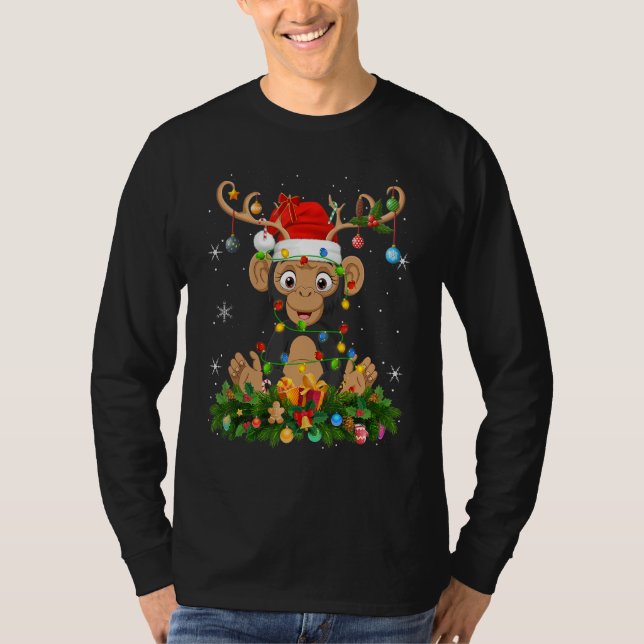 Xmas Holiday Reindeer Hat Santa Chimpanzee Christm T-Shirt (Vorderseite)