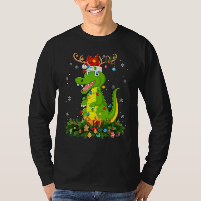 Xmas Holiday Reindeer Hat Santa Crocodile Christma T-Shirt (Vorderseite)