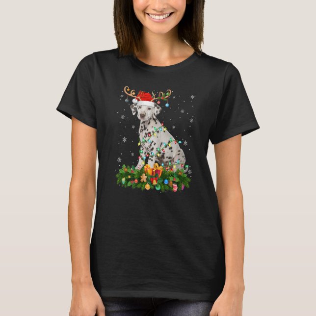 Xmas Holiday Reindeer Hat Santa Dalmatiner Hund Ch T-Shirt (Vorderseite)