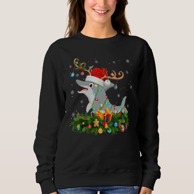 Xmas Holiday Reindeer Hat Santa Dolphin Christmas Sweatshirt (Vorderseite)