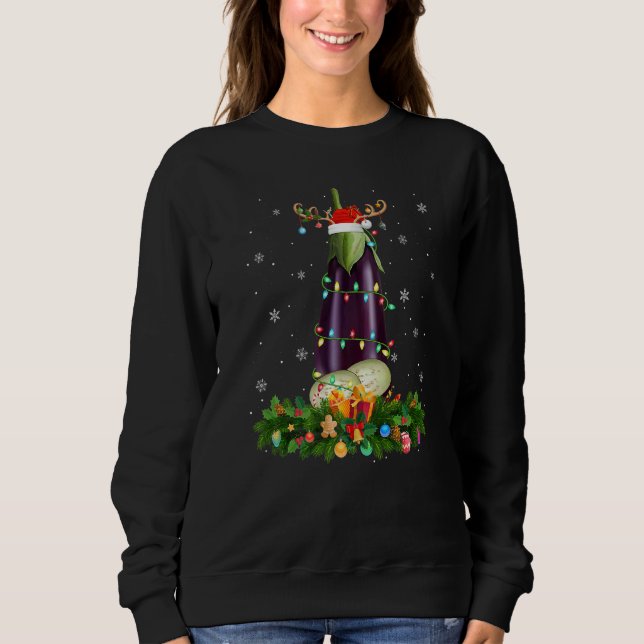 Xmas Holiday Reindeer Hat Santa Eggplant Christmas Sweatshirt (Vorderseite)