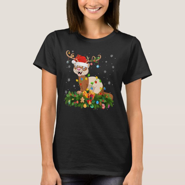 Xmas Holiday Reindeer Hat Santa Ferret Christmas T-Shirt (Vorderseite)