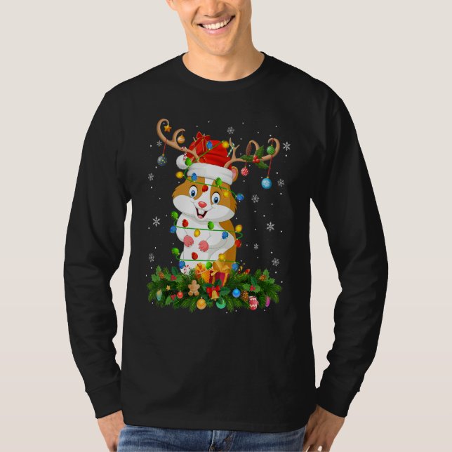 Xmas Holiday Reindeer Hat Santa Hamster Christmas T-Shirt (Vorderseite)