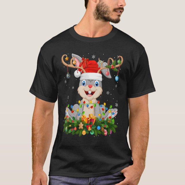 Xmas Holiday Reindeer Hat Santa Hare Weihnachten T-Shirt (Vorderseite)