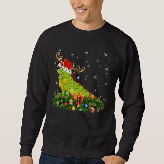 Xmas Holiday Reindeer Hat Santa Iguana Christmas Sweatshirt (Vorderseite)