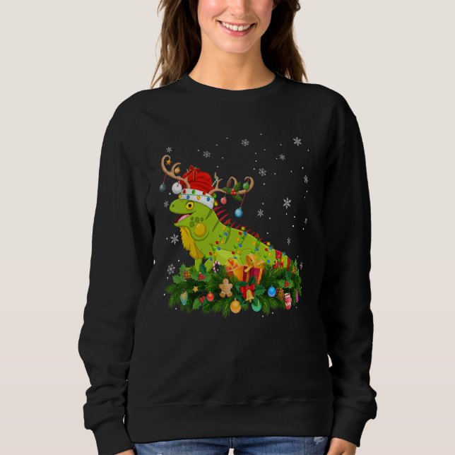 Xmas Holiday Reindeer Hat Santa Iguana Christmas Sweatshirt (Vorderseite)