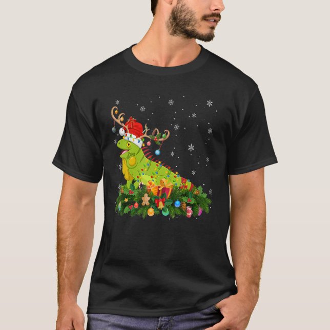 Xmas Holiday Reindeer Hat Santa Iguana Weihnachten T-Shirt (Vorderseite)