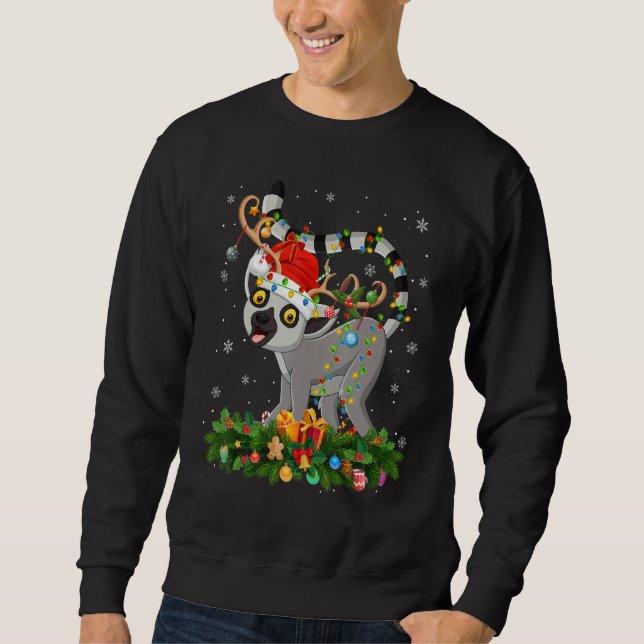 Xmas Holiday Reindeer Hat Santa Lemur Christmas Sweatshirt (Vorderseite)