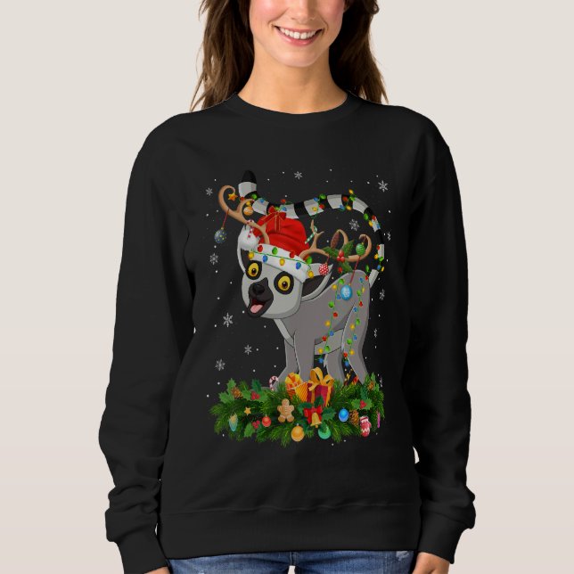 Xmas Holiday Reindeer Hat Santa Lemur Christmas Sweatshirt (Vorderseite)