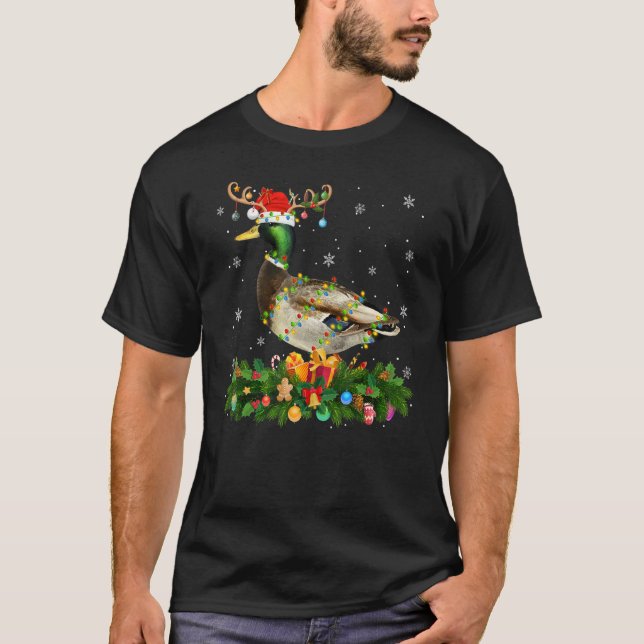 Xmas Holiday Reindeer Hat Santa Mallard Bird Chris T-Shirt (Vorderseite)