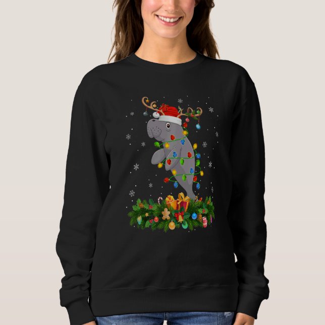 Xmas Holiday Reindeer Hat Santa Manatee Christmas Sweatshirt (Vorderseite)