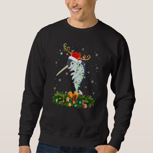 Xmas Holiday Reindeer Hat Santa Narwhal Fish Chris Sweatshirt (Vorderseite)