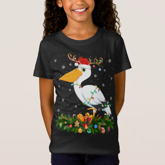 Xmas Holiday Reindeer Hat Santa Pelican Bird Chris T-Shirt (Vorderseite)
