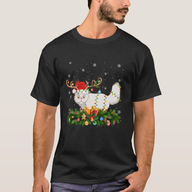 Xmas Holiday Reindeer Hat Santa Persian Cat Christ T-Shirt (Vorderseite)
