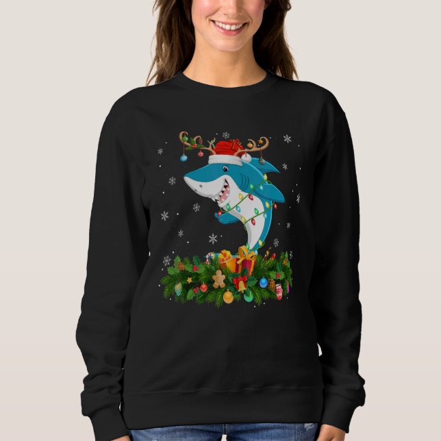 Xmas Holiday Reindeer Hat Santa Shark Fish Christm Sweatshirt (Vorderseite)