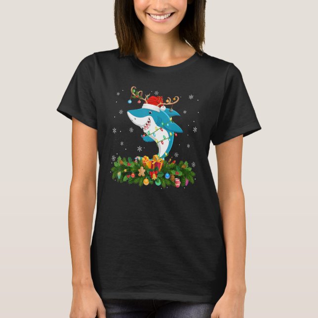 Xmas Holiday Reindeer Hat Santa Shark Fish Christm T-Shirt (Vorderseite)