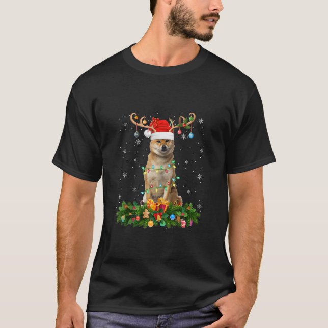 Xmas Holiday Reindeer Hat Santa Shiba Inu Dog Chri T-Shirt (Vorderseite)