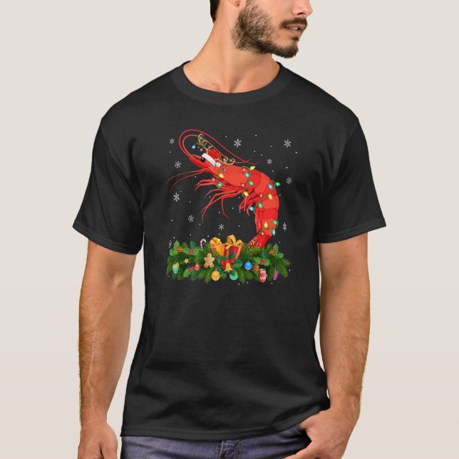 Xmas Holiday Reindeer Hat Santa Shrimp Fish Christ T-Shirt (Vorderseite)