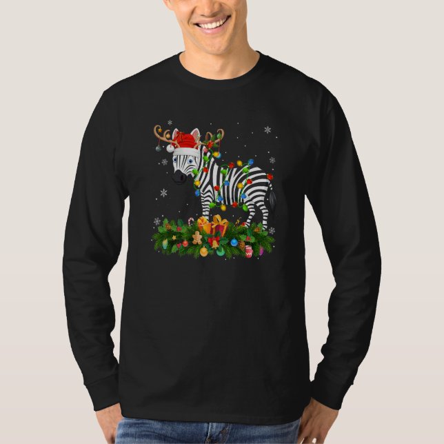 Xmas Holiday Reindeer Hat Santa Zebra Christmas   T-Shirt (Vorderseite)