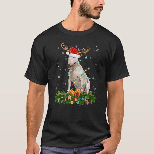 Xmas Holiday Rentier Hat Santa Bull Terrier Dog C T-Shirt (Vorderseite)