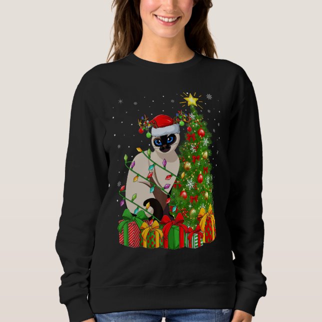 Xmas Holiday Santa Balinese Cat Christmas Tree Sweatshirt (Vorderseite)