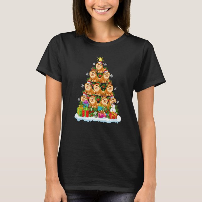 Xmas Holiday  Santa Pomeranian Dog Christmas Tree T-Shirt (Vorderseite)